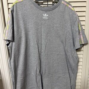 adidas Gray Short Sleeve Tee with Pastel Stripe Detail